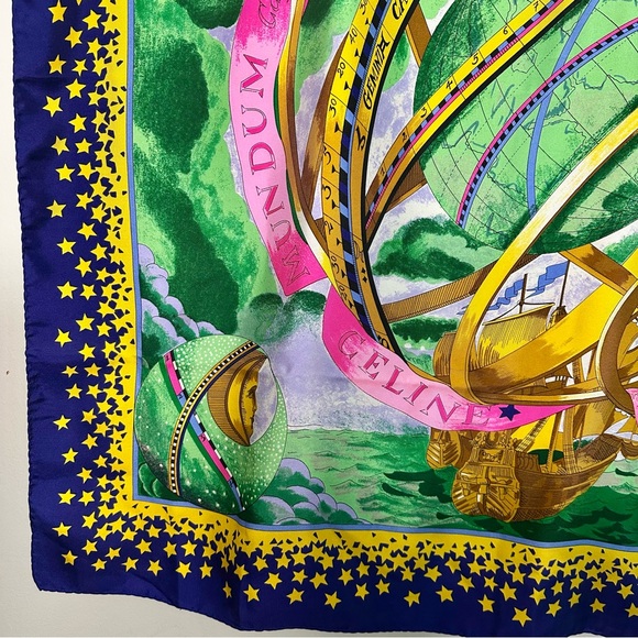 🥂SOLD🥂1990 CELINE PARIS Vintage Silk Bright Celestial Square Scarf - Picture 4 of 11